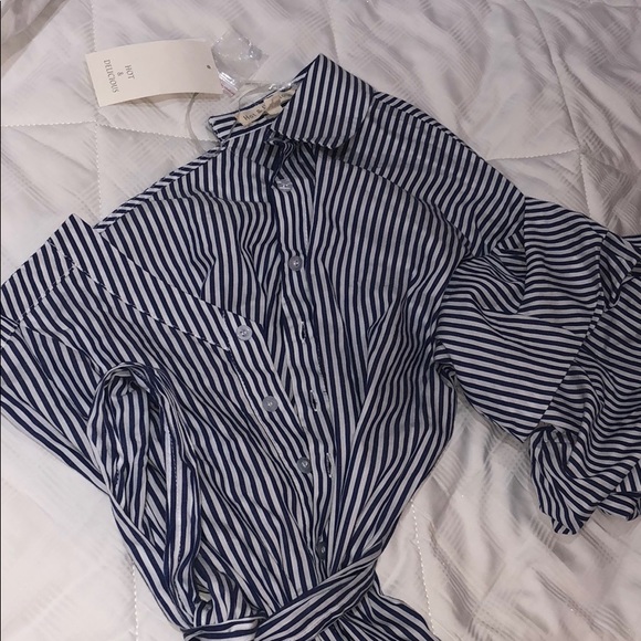 061. NWOT Hot & Delicious Asymmetrical Striped Dress - Navy - Picture 6 of 8